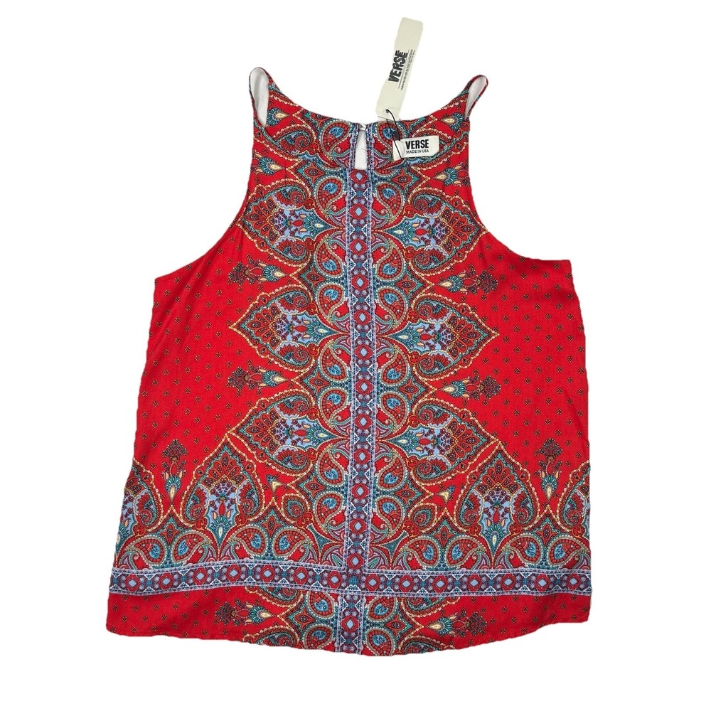 VERSE Paisley Halter Tank Red-Orange Boho‎ Festival Top NWT Medium